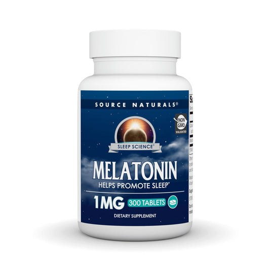 Pre-Order | Arrives in 5–10 Days – Source Naturals Sleep Science Melatonin, Non-GMO Validated, 1 mg - 300 Tablets