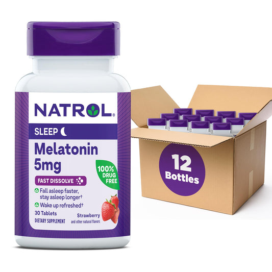 Natrol Sleep Melatonin 5mg Fast Dissolve Tablets, Nighttime Sleep Aid for Adults, 30 Strawberry-Flavored Melatonin Tablets, 30 Day Supply