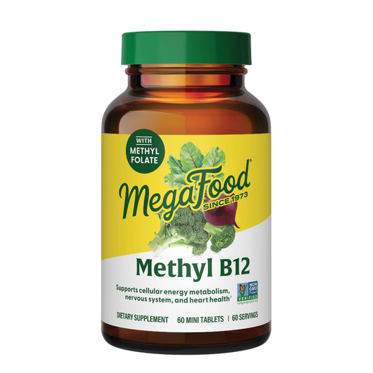 MegaFood Methyl B12 - Vegan - Includes Methyl Folate, Vitamin B12 & B6 - Supports Cellular Energy Production, Nervous System Health & Cardiovascular Function - 60 Tablets