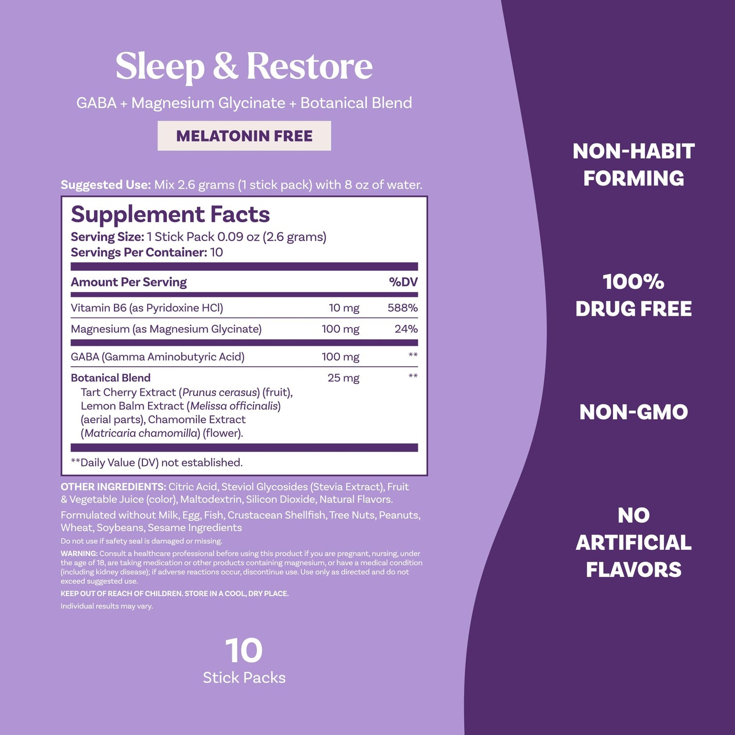 Natrol Sleep & Restore Calming Drink Mix with Magnesium Glycinate, Magnesium Sleep Aid, Melatonin-Free, Cherry, 10 Stick Packs