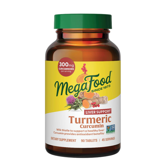 MegaFood Turmeric Curcumin Extra Strength - Liver Support - Turmeric Curcumin with Black Pepper and Milk Thistle Extract - Vegan - Made Without 9 Food Allergens - 90 Tabs (45 Servings)