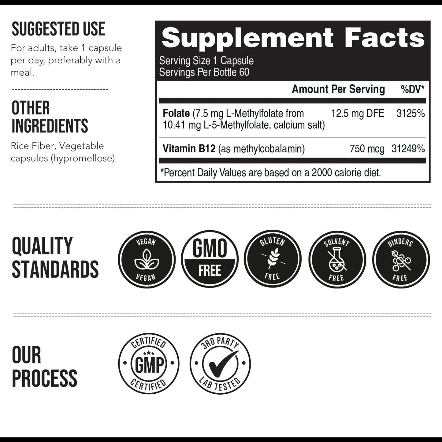 L Methylfolate 7.5mg plus Methyl B12 - Active 5-MTHF Form, MTHFR Supplement - Bloodstream Ready Methylated Folate + B12 Cofactor - Supports Mood, Homocysteine Methylation, Cognition (60 Capsules)