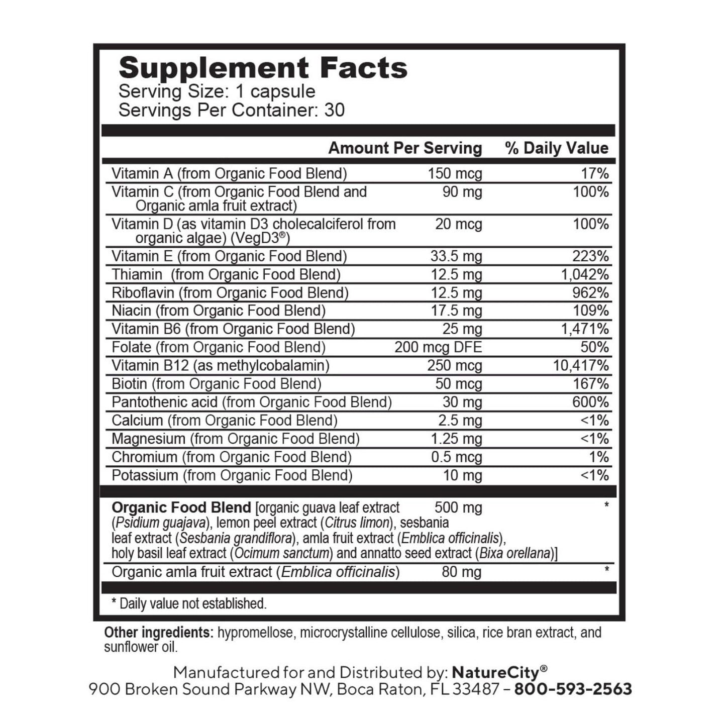 NatureCity TrueMulti Plant Based Daily Adult Multivitamins (30 Veggie Capsules) One a Day Vitamins - Daily Vitamin for Men and Women - Soy Free, Non-GMO, Gluten Free