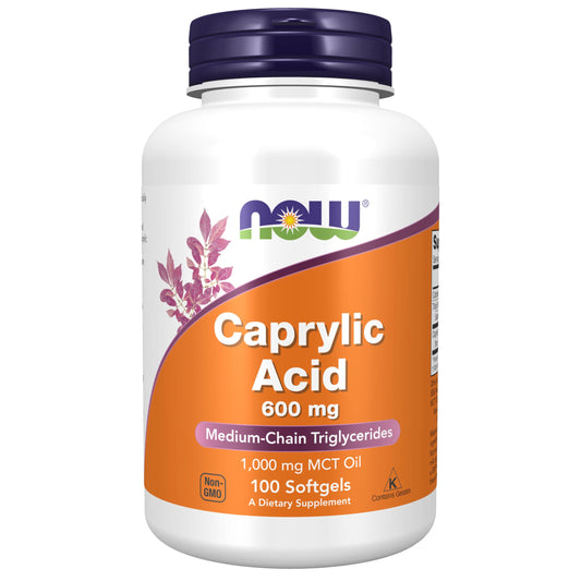 Pre-Order | Arrives in 5–10 Days – NOW Foods Supplements, Caprylic Acid 600 mg, MCT (Medium-Chain Triglycerides), 100 Softgels