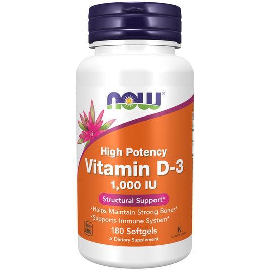 NOW Supplements, Vitamin D-3 1,000 IU, High Potency, Structural support*, 180 Softgels