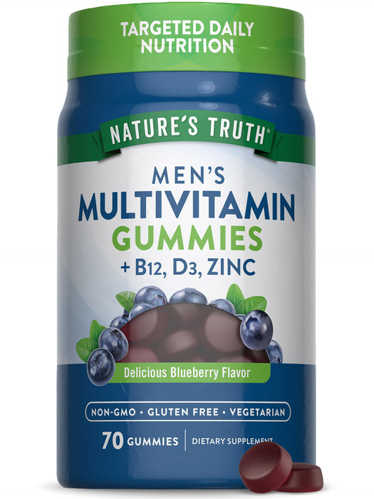 Nature's Truth Multivitamin for Men Gummies | 70 Count | Blueberry Flavor | with B12, D3, & Zinc | Vegetarian, Non-GMO, & Gluten Free Supplement