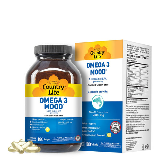 Pre-Order | Arrives in 5–10 Days – Country Life Omega 3 Fish Oil Supplement - High Concentration EPA and DHA Omega 3 Fatty Acids - 2000mg Fish Oil for Emotional Health, Mood Support, and No Fish Taste - Natural Lemon Flavor