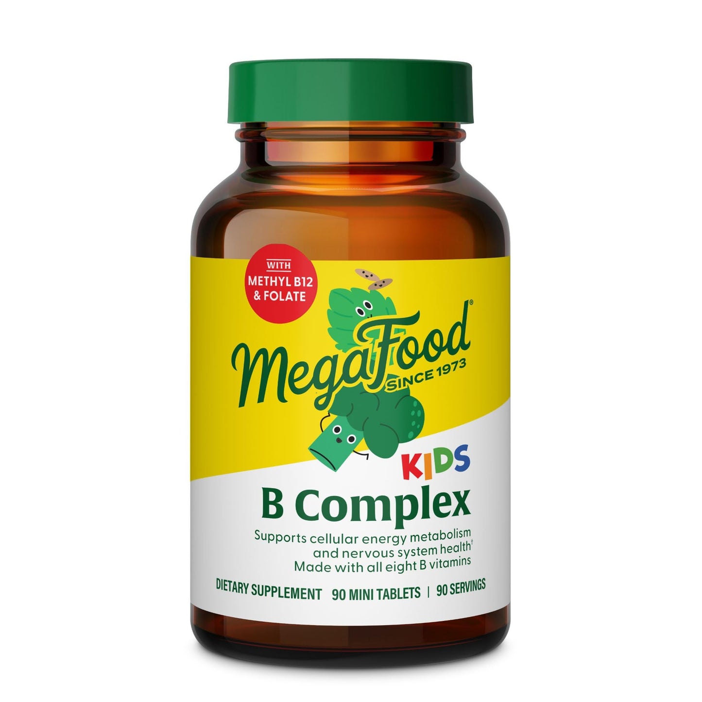 MegaFood Kids B Complex - B Complex Vitamin Supplement, 8 B Vitamins - Vitamin B6, Vitamin B12, Folate, Biotin & More, Supports Cellular Energy Production, Vegetarian, Gluten Free – 90 Mini Tablets