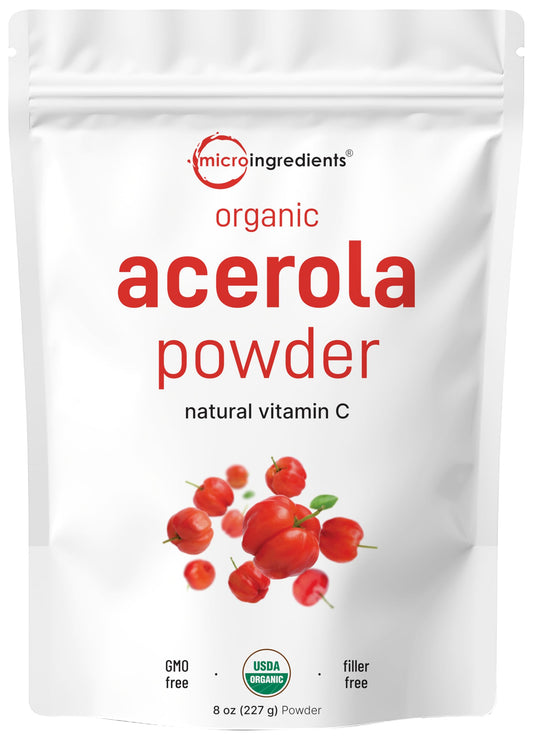 Pre-Order | Arrives in 5–10 Days – Organic Acerola Powder, 8oz | Natural Organic Vitamin C Superfood | No Sugar & Additives | Great Flavor for Drinks, Smoothie, & Beverages | Non-GMO & Vegan Friendly, Brazil Origin