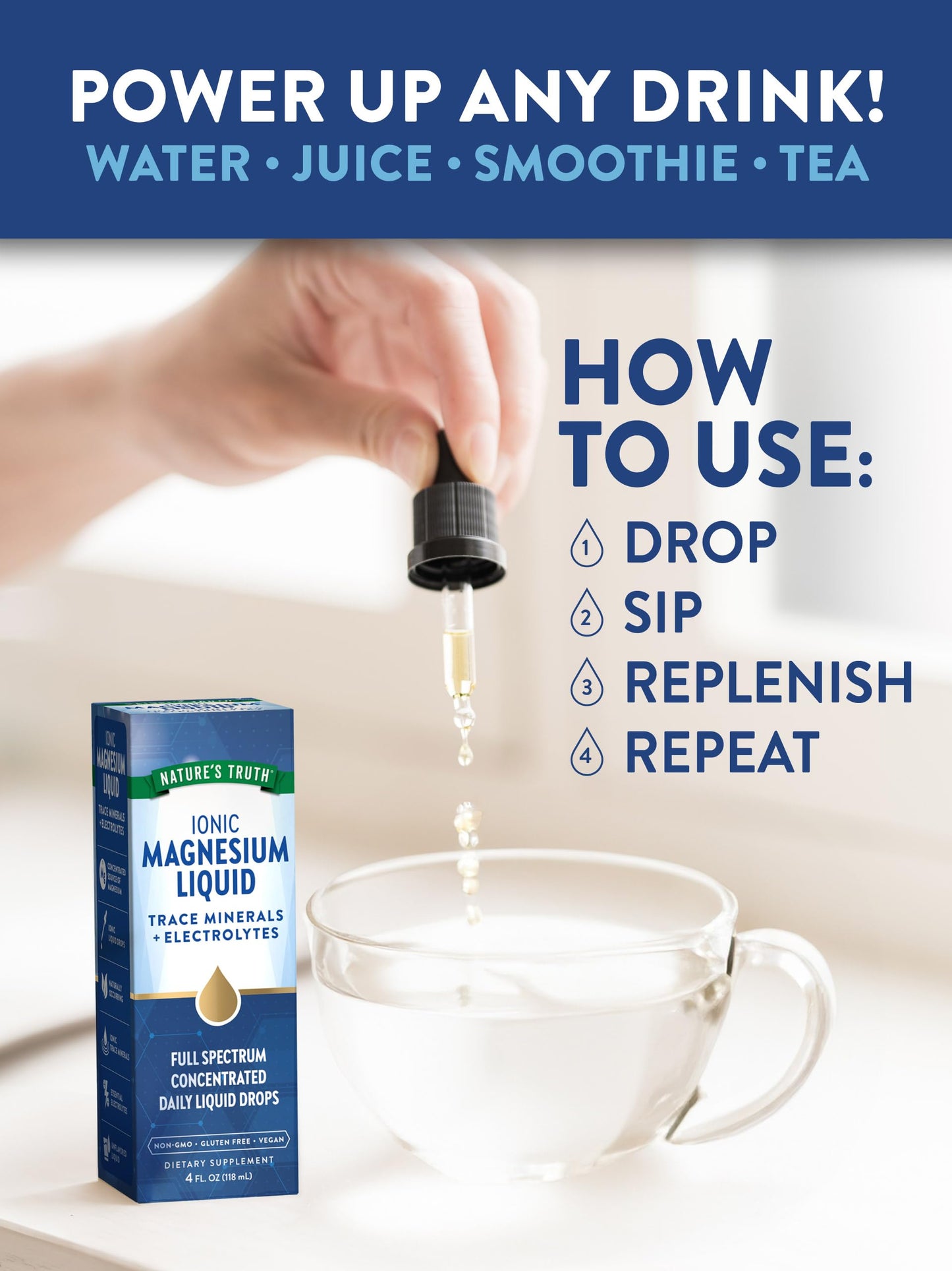 Nature's Truth Ionic Magnesium Liquid Drops | 200mg | 4 Fluid Ounces | with Electrolytes & Trace Minerals | Vegan, Non-GMO & Gluten Free Supplement