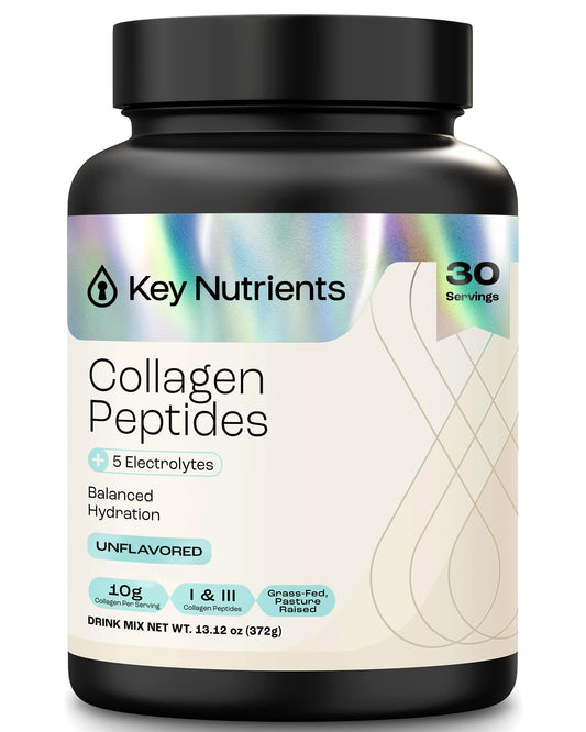 KEY NUTRIENTS Collagen Peptides Powder, Multi Collagen Peptides Powder, Collagen Powder Unflavored Electrolytes, Collagen Supplements, Collagen Peptides for Women, Collagen for Men (30 Servings)