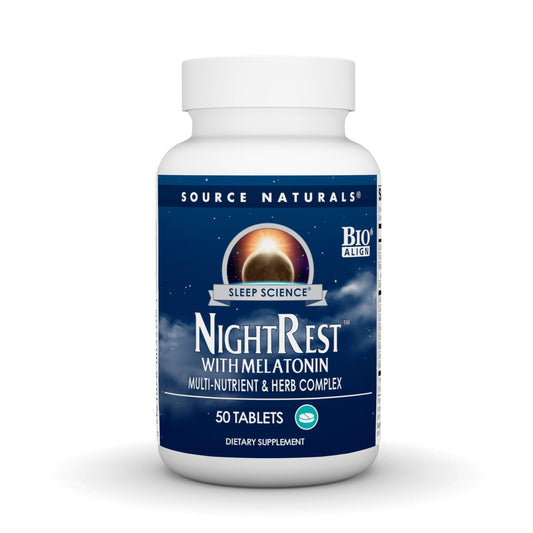 Pre-Order | Arrives in 5–10 Days – Source Naturals Sleep Science NightRest with Melatonin, Multi-Nutrient & Herb Complex* - 50 Tablets
