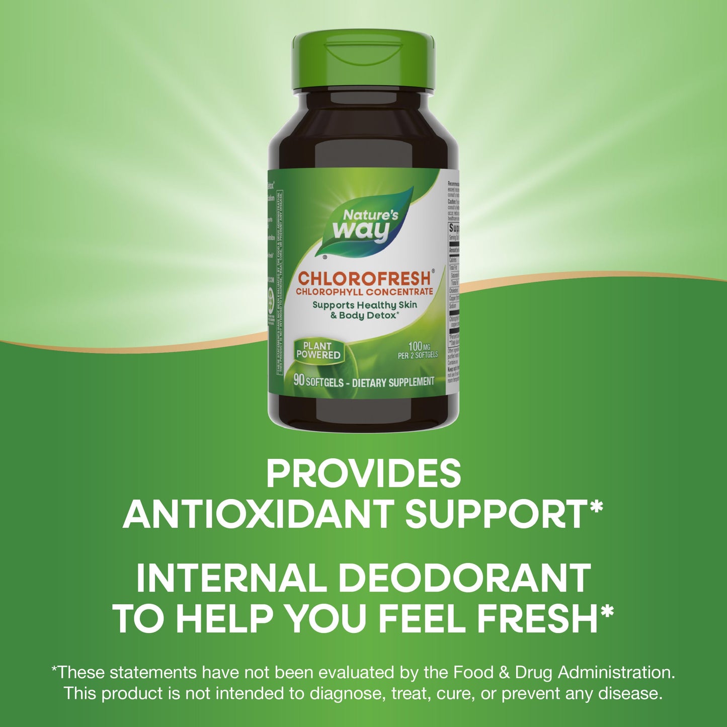 Nature’s Way Chlorofresh Chlorophyll Concentrate, Supports Detox Pathways*, Chlorophyllin Copper Complex, Supports Healthy Skin*, Internal Deodorant*, 90 Softgels