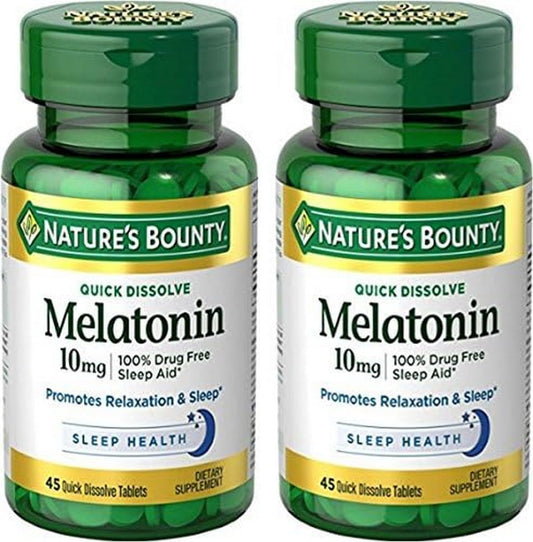 Nature's Bounty Melatonin Quick Dissolve Tablet, Sleep Support, 10 mg, Tablets, 45 Count (Pack of 2)