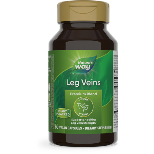 Nature's Way Leg Veins, Supports Healthy Leg Vein Strength*, 6-Herb Blend, With Horse Chestnut Extract, Dandelion, Gluten Free, 60 Vegan Capsules (Packaging May Vary)