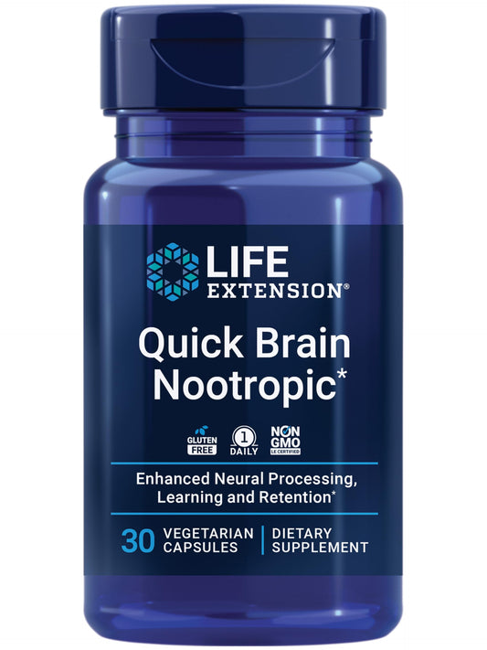 Life Extension Quick Brain Nootropic, 30 vegetarian capsules—Enhanced brain performance, learning and retention, brain supplement- 1-Daily, gluten-free, non-GMO