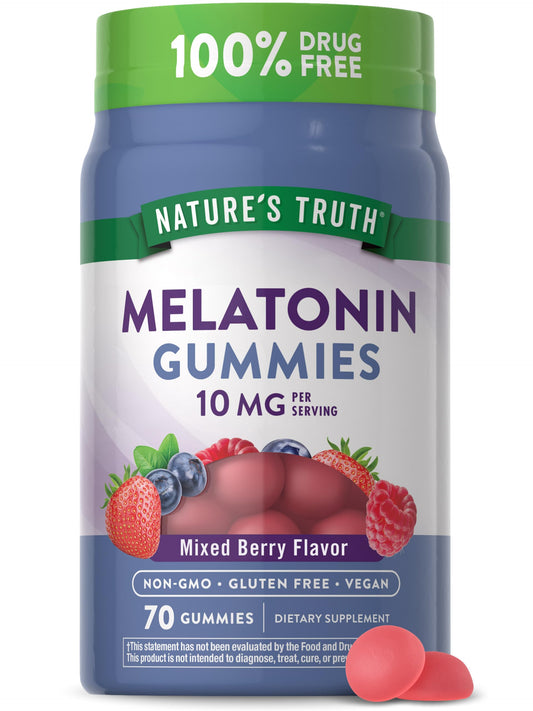 Nature's Truth Melatonin 10mg Gummies | 70 Count | Berry Flavor | Vegan, Non-GMO, and Gluten Free Supplement