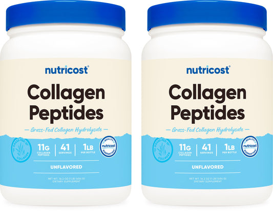 Pre-Order | Arrives in 5–10 Days – Nutricost Pure Collagen Hydrolysate (Bovine) Powder (2 Pack) - Grass Fed Bovine Collagen, 1LB Per Bottle