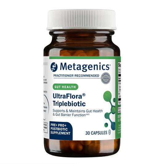Metagenics UltraFlora Triplebiotic with Akkermansia- Digestive Supplement for Gut Health & Gut Barrier Function* - Contains Prebiotic, Probiotic & Postbiotic - 30 Capsules