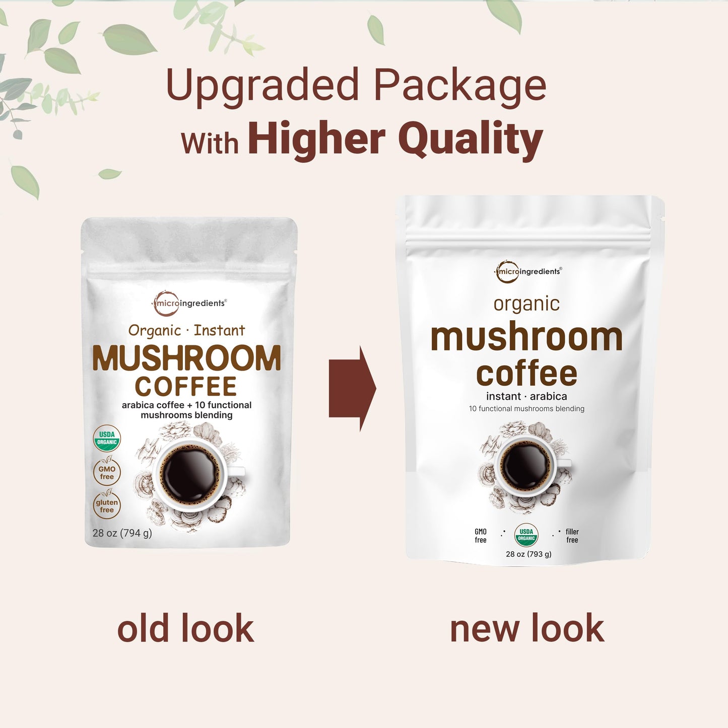 Pre-Order | Arrives in 5–10 Days – Organic Instant 10 in 1 Mushroom Coffee Powder, 28 Ounce (317 Servings) | Weight & Immune Support | Premium Arabica Coffee with Lion’s Mane, Chaga, Reishi,& More
