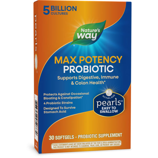 Nature's Way Max Potency Probiotic Pearls for Men and Women, Supports Digestive, Immune, Colon Health*, 5 Billion Live Cultures, No Refrigeration Required, 30 Softgels