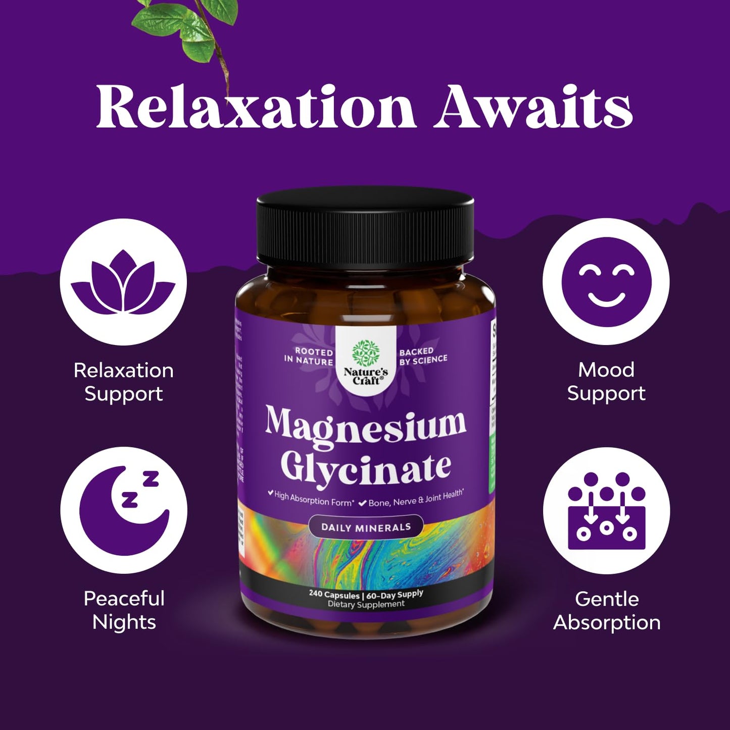High Absorption Magnesium Glycinate Capsules - 500mg Magnesium Glycinate Per Serving for Calming Sleep Plus Muscle Bone & Nerve Support - Chelated 500mg GMP Certified 240 Count