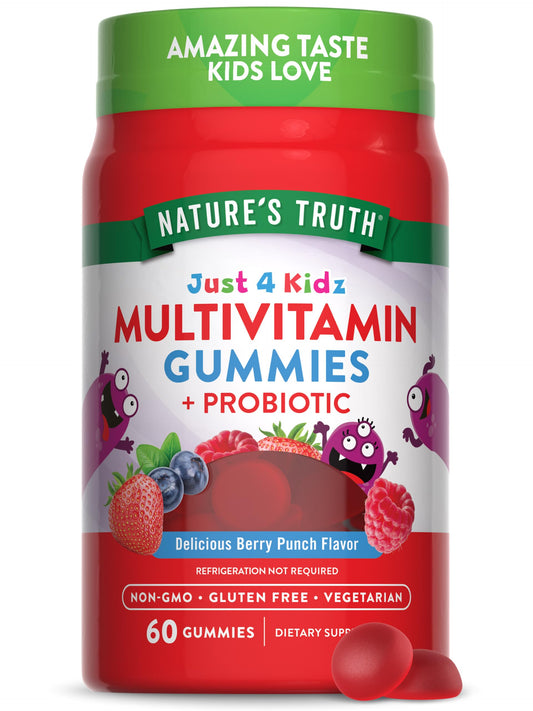 Nature's Truth Kids Multivitamin Gummies with Probiotics | 60 Count | Berry Punch Flavor | Vegetarian, Non-GMO, and Gluten Free Supplement