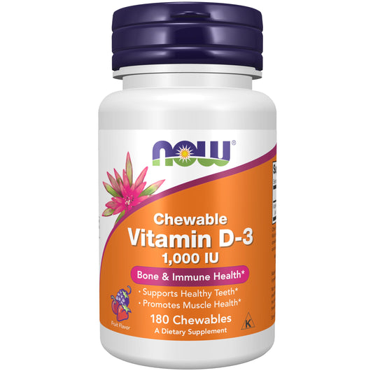 NOW Foods Supplements, Vitamin D-3 1,000 IU, Natural Fruit Flavor, Structural Support*, 180 Chewables