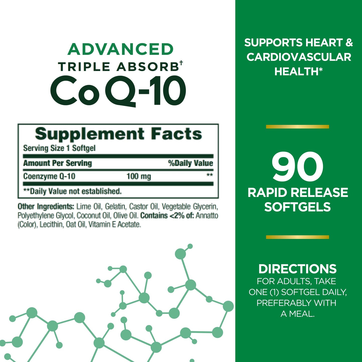 Nature's Bounty Advanced Triple Absorb Co Q-10, Heart Health, Rapid Release Softgels, 90 Ct