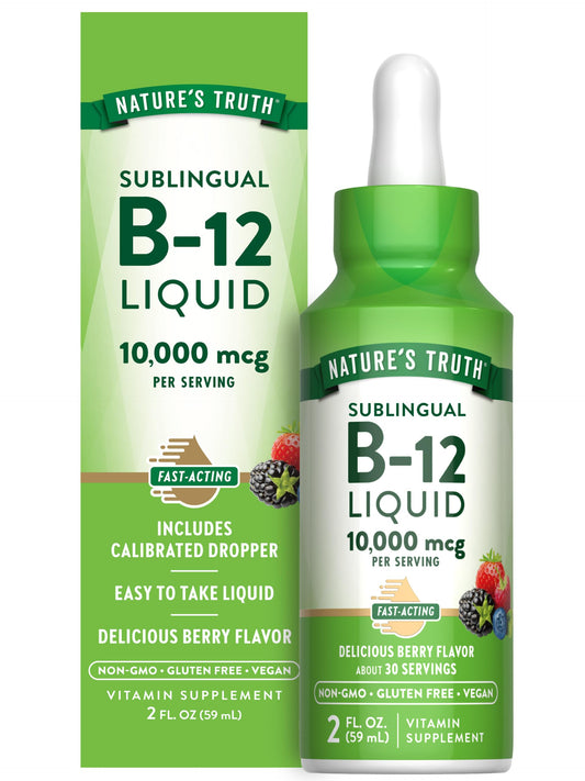 Nature's Truth B12 Sublingual Liquid Drops | 10,000 mcg | 2 oz | Fast Acting | Vegan, Non-GMO & Gluten Free
