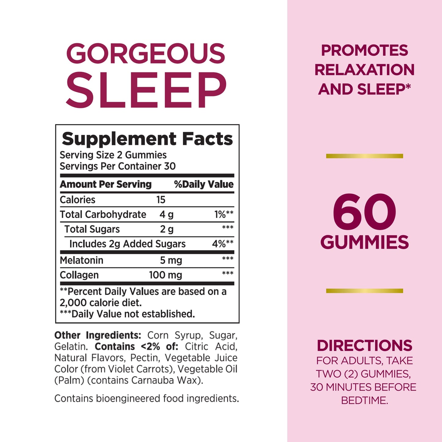 Nature's Bounty Optimal Solutions Gorgeous Sleep Melatonin 5mg Gummies with Collagen, 60 Count, Assorted Fruit Flavors