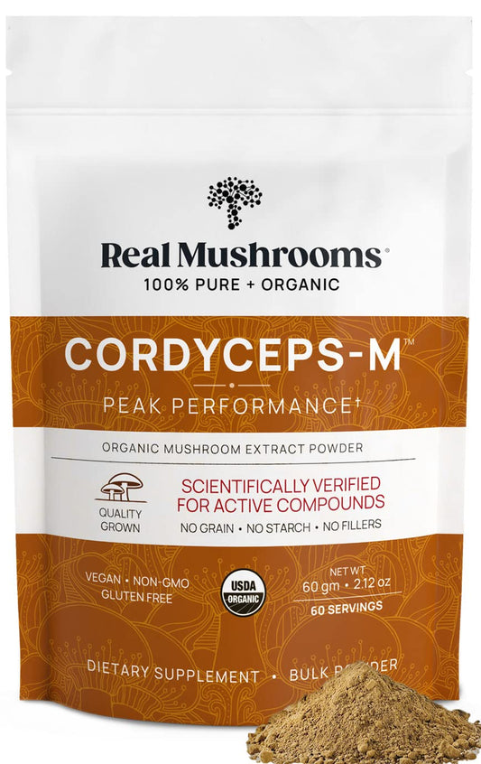 Real Mushrooms Cordyceps Mushroom Powder - Organic Cordyceps Powder Mushroom – for Daily Wellness Support – Rich in Beta Glucans - Non-GMO, Vegan Supplement, 60 Servings