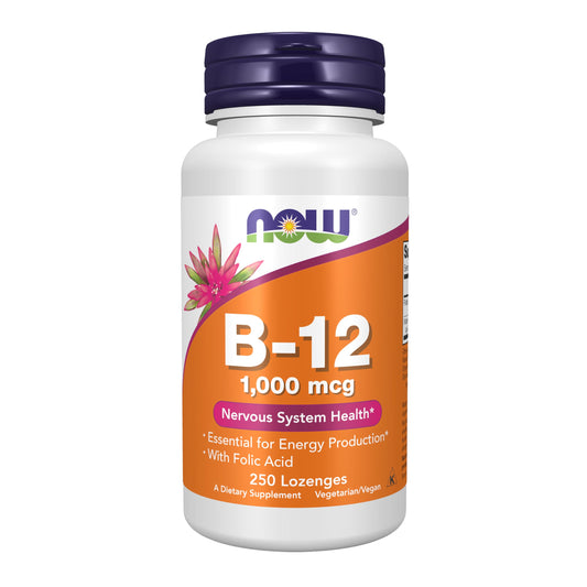 NOW Foods Supplements, Vitamin B-12 1,000 mcg with Folic Acid, Nervous System Health*, 250 Chewable Lozenges