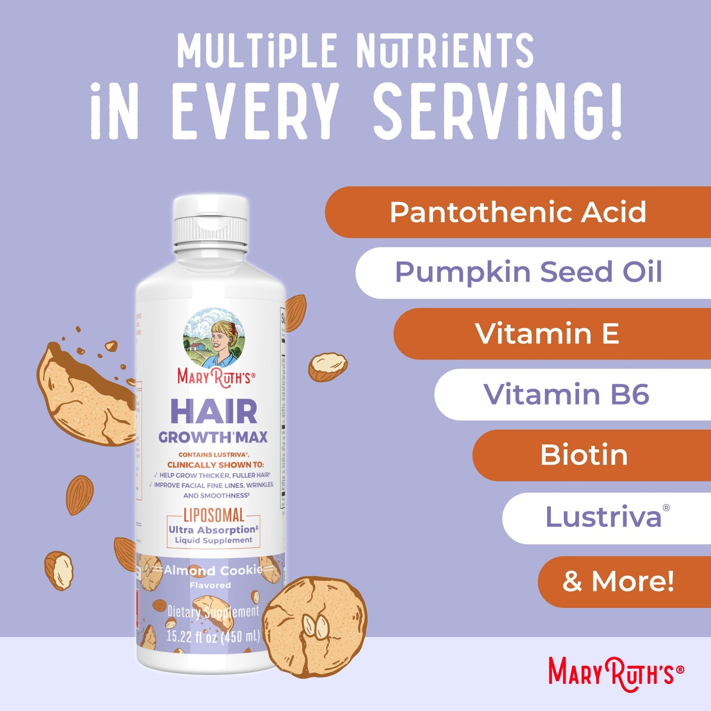 MaryRuth Organics Sea Moss Liposomal (Limeade) & Hair Growth MAX (Almond Cookie) | Clean Label Project Verified® | Vitamins for Energy, Immunity, & Beauty | Vegan, Gluten-Free, Non-GMO