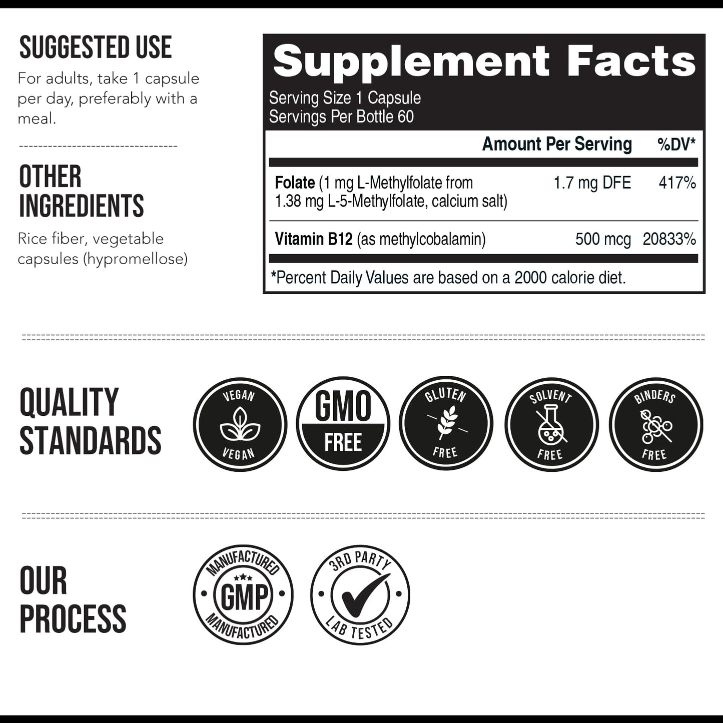 L Methyl Folate 1000 mcg Plus Methyl B12 Cofactor – Active 5-MTHF Form - Supports Mood, Methylation, Cognition – Highly Bioavailable Bioactive Forms of Vitamin B9 & B12 (60 Capsules – 60 Servings)