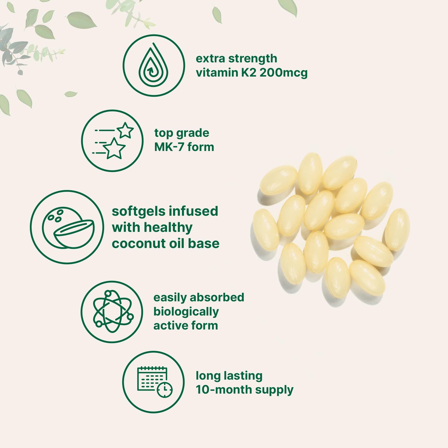 Micro Ingredients Vitamin K2 MK-7 Supplement, 200 mcg Per Serving, 300 Coconut Oil Softgles | Easily Absorbed, Active Menaquinone Form | Immune, Joint, & Heart Support | Non-GMO