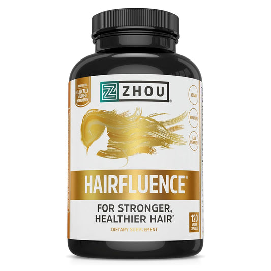 Zhou Hairfluence - Vegan Biotin Supplement for Hair Growth for Men & Women, Lustriva Hair Growth Supplement for Nails & Glowing Skin with B Vitamin Complex & Keranat - 120 Capsules (Pack of 1)