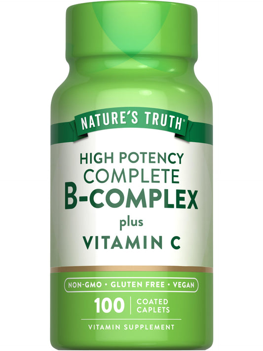 Nature's Truth Vitamin B Complex Plus Vitamin C | 100 Caplets | Vegan, Non-GMO & Gluten Free Supplement