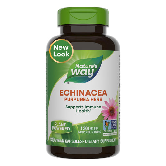 Nature's Way Echinacea Purpurea Herb, Immune Support*, 1,200 mg per 3- Capsule Serving, Non-GMO Project Verified, Vegan, 180 Capsules
