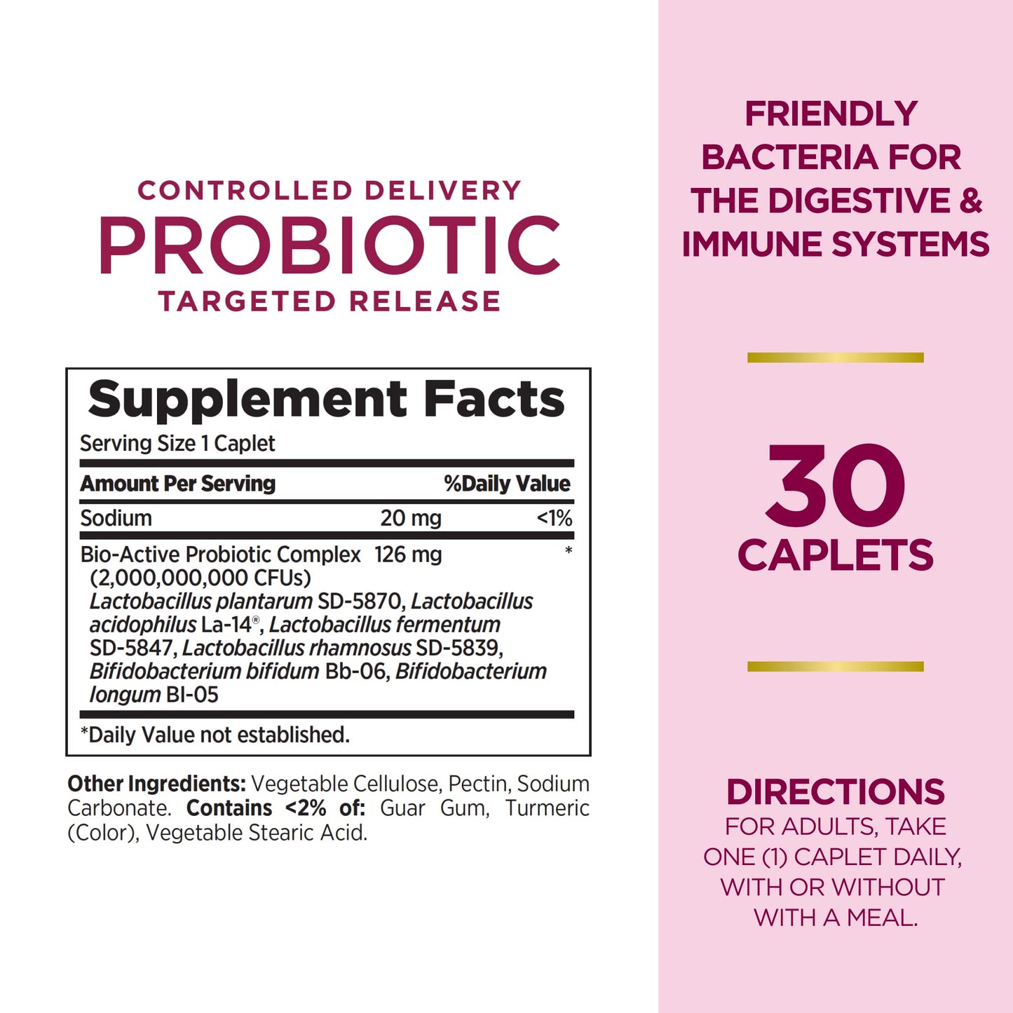 Nature's Bounty Probiotic, Controlled Delivery Dietary Supplement, Supports Digestive, Intestinal and Immune Health, 30 Caplets