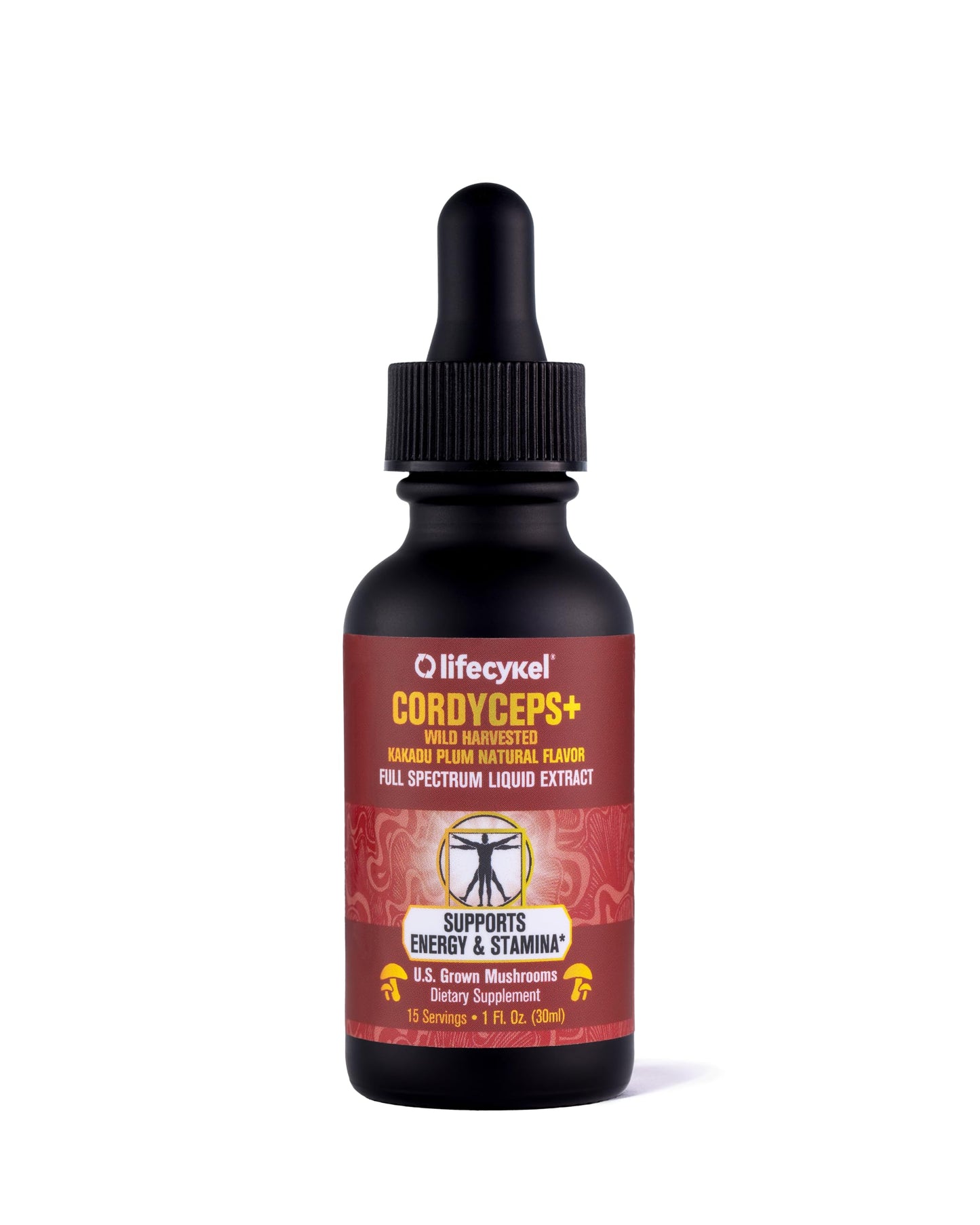 Lifecykel Cordyceps Mushroom Extract with Kakadu Plum - Energy, Stamina & Vitality Support, Natural Aging Supplement - Non-GMO and Vegan Tincture - 1Fl Oz