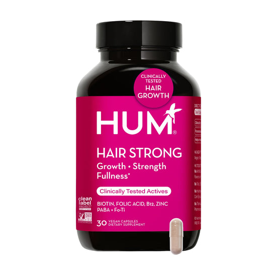HUM Hair Strong - Hair Growth Vitamins with Biotin, Zinc, and Fo-Ti for Healthy Hair, Skin & Nails - Vegan Hair Supplement for Women | Biotin Supplement, (30 Capsules)