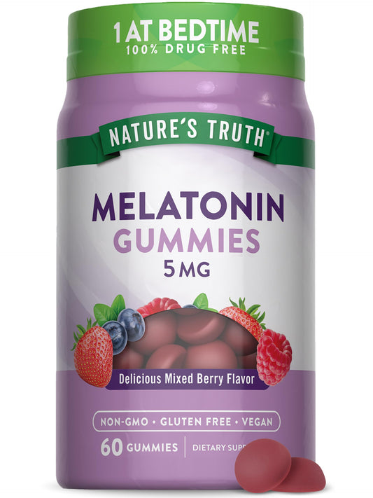 Nature's Truth Melatonin Gummies 5mg | 60 Count | Mixed Berry Flavor | Vegan, Non-GMO & Gluten Free Supplement
