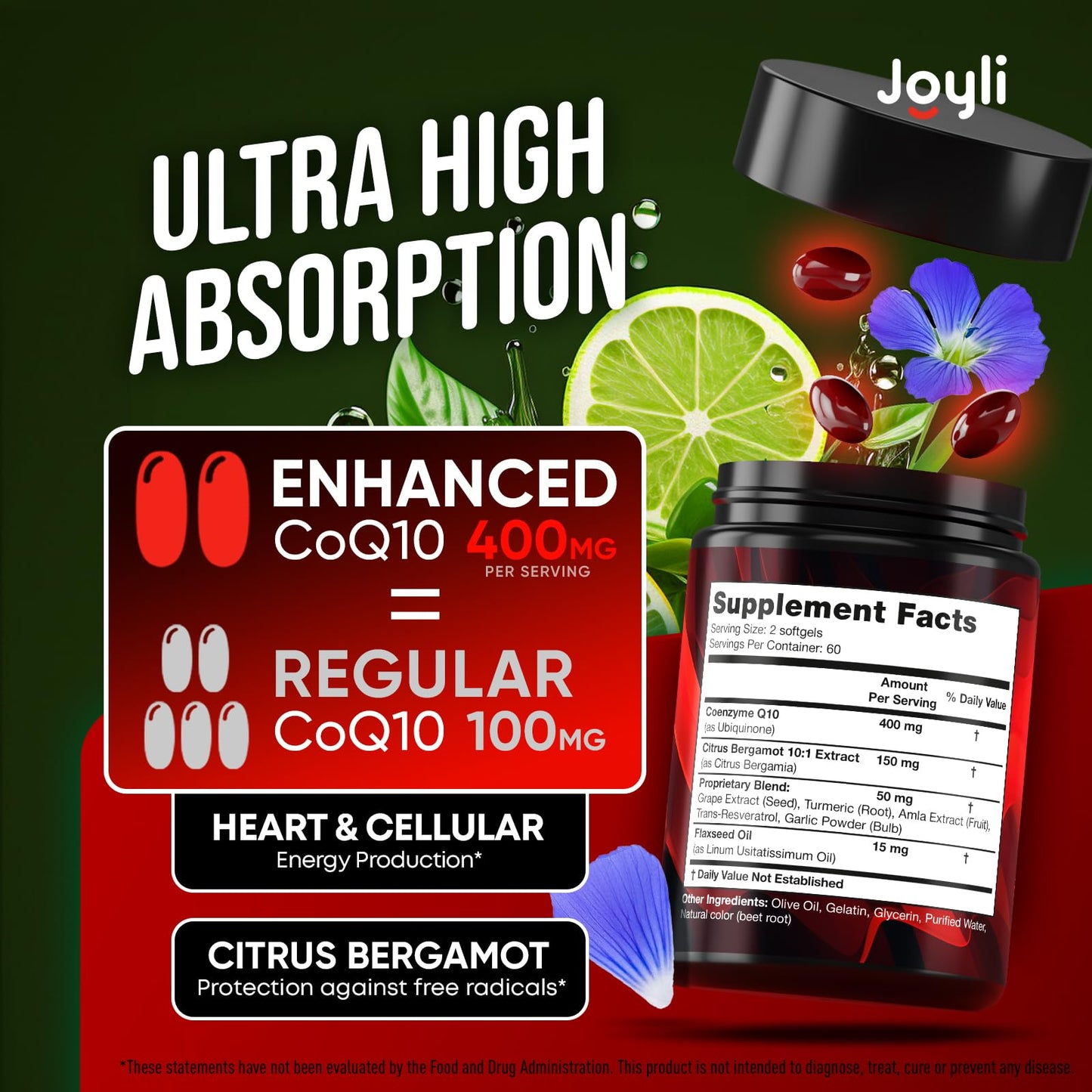 Pre-Order | Arrives in 5–10 Days – CoQ10 400mg Softgels - High Absorption Co Q10, 400mg Softgels for Heart Health & Energy Production - Enhanced Co Q 10 Supplement with Antioxidants and Flaxseed Oil - CoQ10 400 mg per Serving