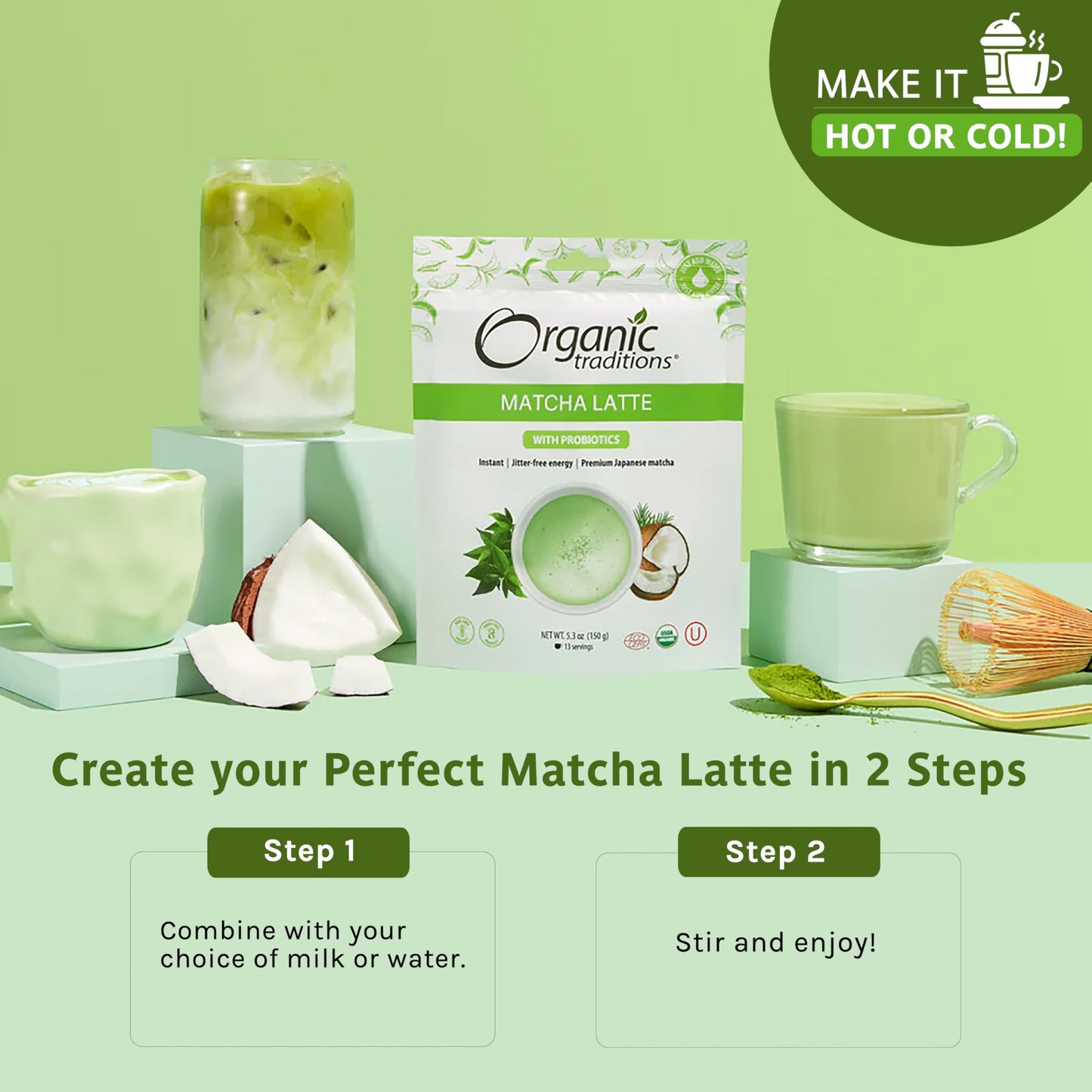 Organic Traditions Matcha Latte Green Tea Powder | Premium Authentic Japanese Matcha | Sourced in Japan | 150g/5.3oz Bag