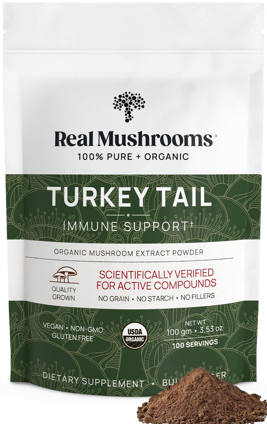 Real Mushrooms Turkey Tail Mushroom Powder – Organic Turkey Tail Extract from – for Wellness, Gut Harmony, & Energy Support – Vegan, Non-GMO, No Fillers – 100 Servings Functional Mushroom Supplement
