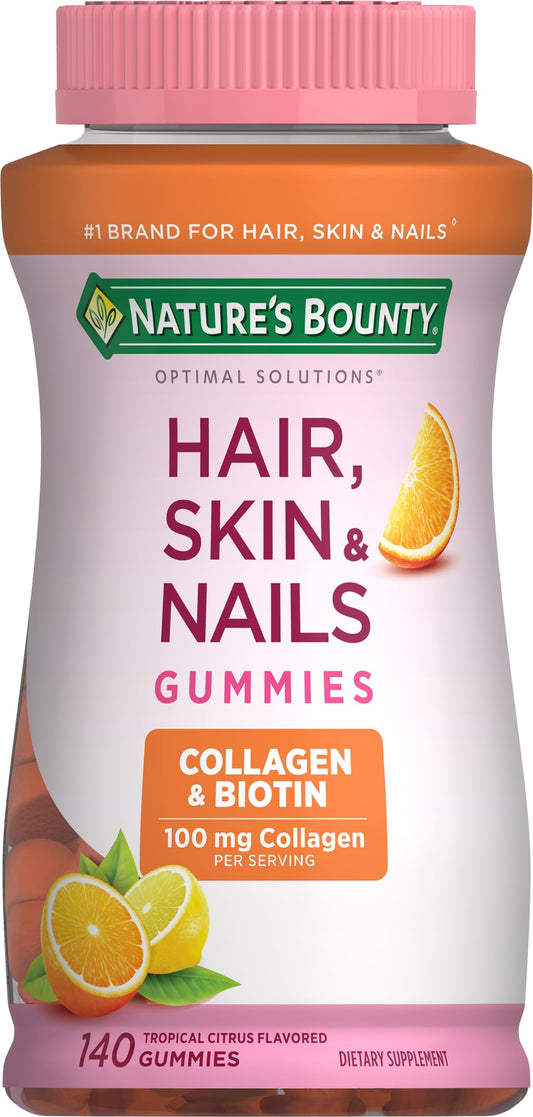 Nature's Bounty Hair, Skin & Nails with Biotin and Collagen, Supports Hair Skin and Nail Health, 2500 mcg, Citrus Flavored Gummies, 140 Ct