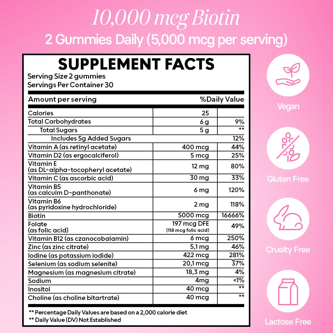 Bloom Hair Gummies Hair Vitamins for Faster Hair Growth - Hair Skin and Nails Vitamins & Biotin Vitamin - Supplement for Women & Biotin Gummies for Hair Growth