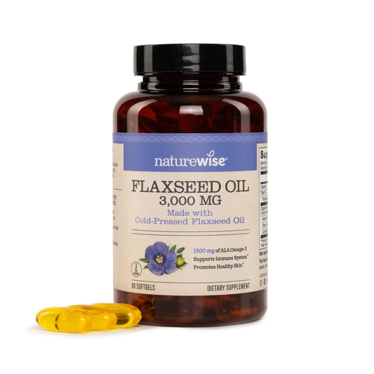 NatureWise Flaxseed Oil 3000 mg, Fish Free Omega 3 with 1500 mg ALA, Dietary Supplement for Immune Health Support - Organic, Cold Pressed, Non-GMO - 90 Softgels[30-Day Supply]