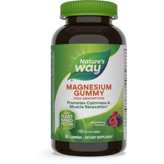 Nature’s Way Magnesium Gummies, Promotes Calm*, with Magnesium Citrate, Raspberry and Blackberry Flavored, 90 Gummies